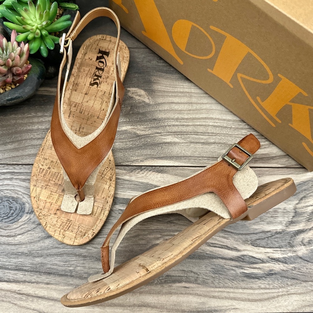 NIB Korks by Kork Ease Skylar Flat Toe Post Thong Sandal Tan PU
